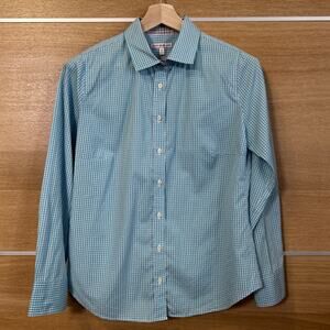 Peter Millar Women's Size Medium Blue Check Print Long Sleeve Button Down Cotton